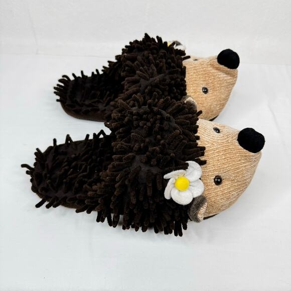 Aroma Home Brown Hedgehog Animal Fuzzy Slippers Adult Womens Large Up to 10 - Picture 2 of 8
